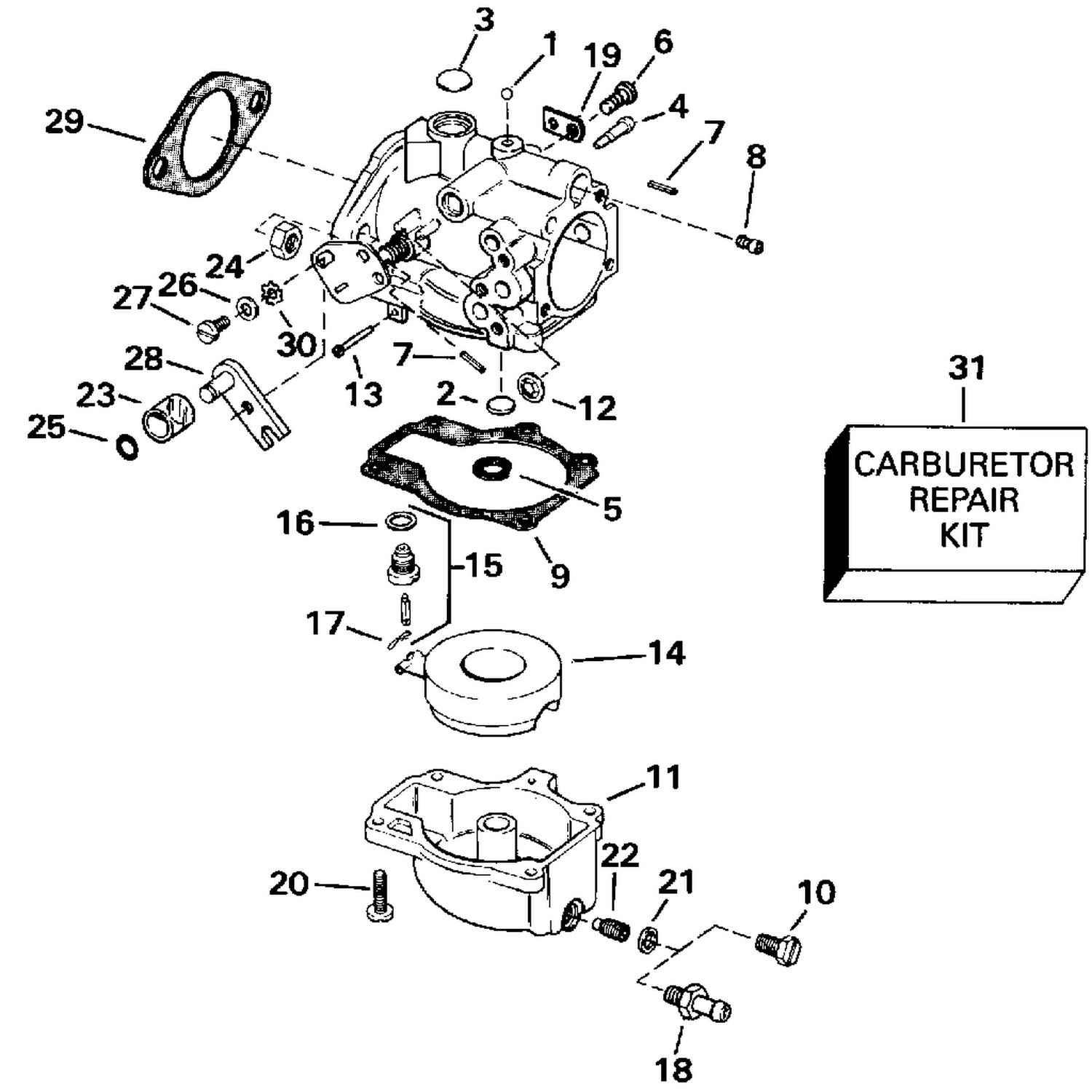 CARBURETOR - 55 MODELS-15 IN. TRANSOM EARLY PRODUCTION