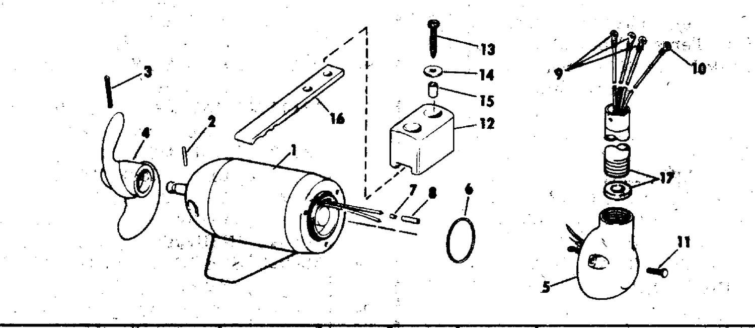 MOTOR AND ADAPTER GROUP 24 VOLT BOW MOUNT