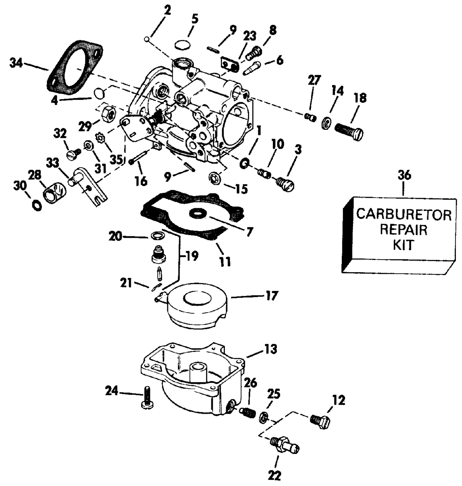 CARBURETOR - 55 MODEL 20 IN. AND 22.5 IN. TRANSOM MODELS
