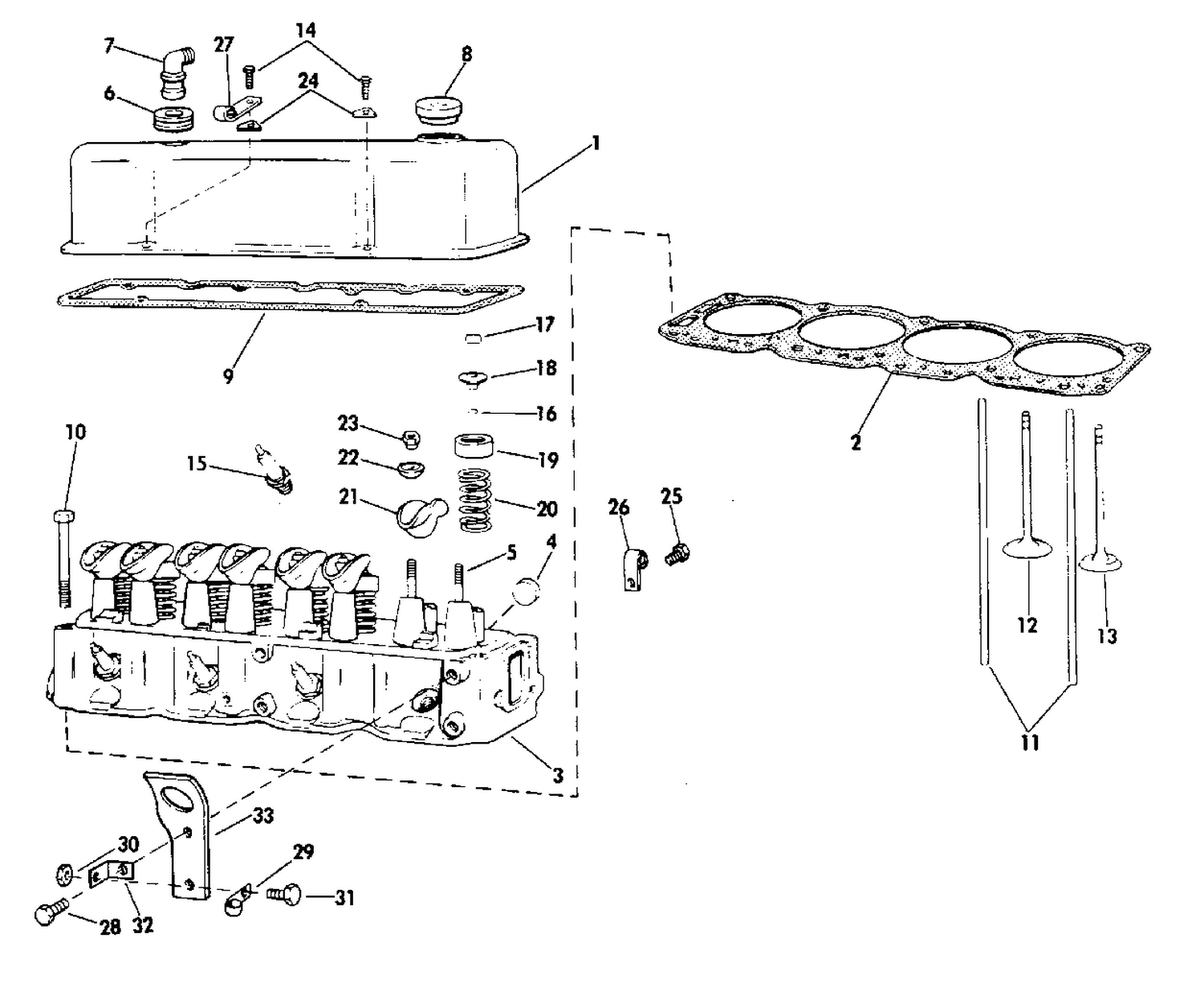 HEAD AND ROCKER ARM GROUP 140 MODEL STERN DRIVE