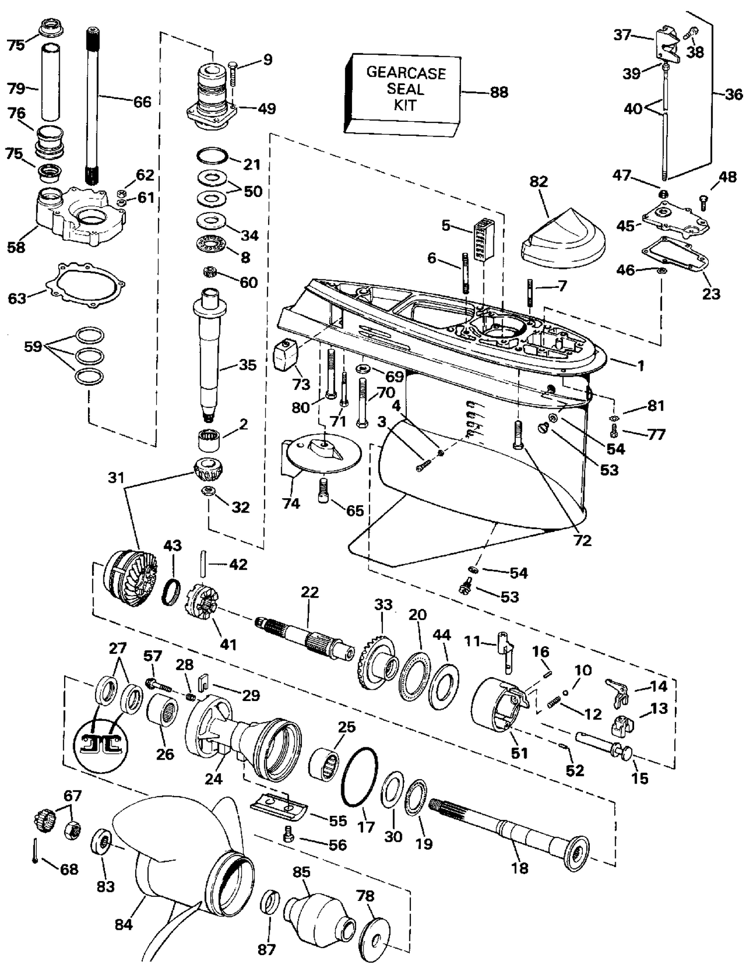 LOWER GEARCASE - COUNTER (L.H.) ROTATION