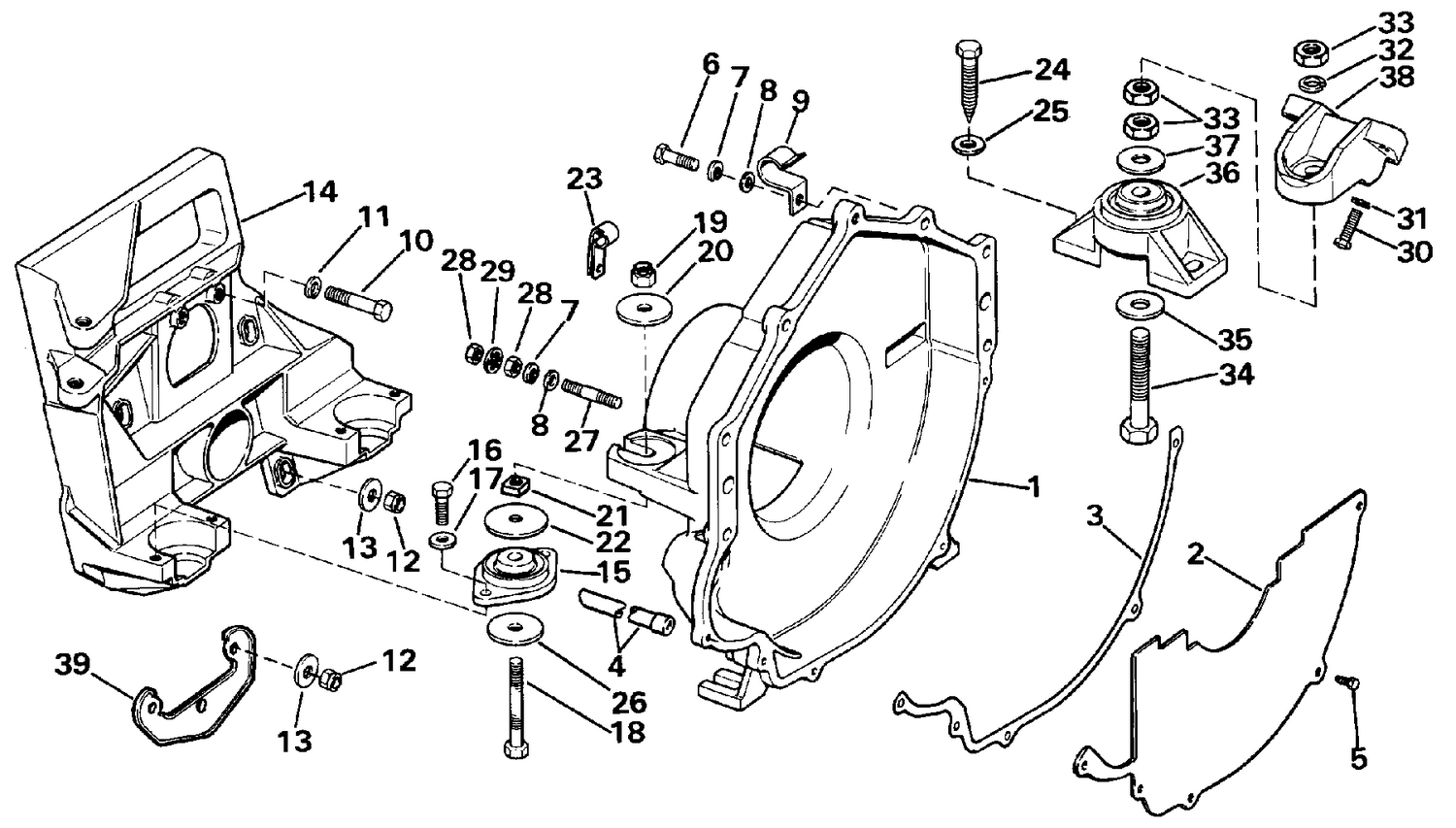 TRANSOM PLATE, FLYWHEEL HOUSING & MOUNTS