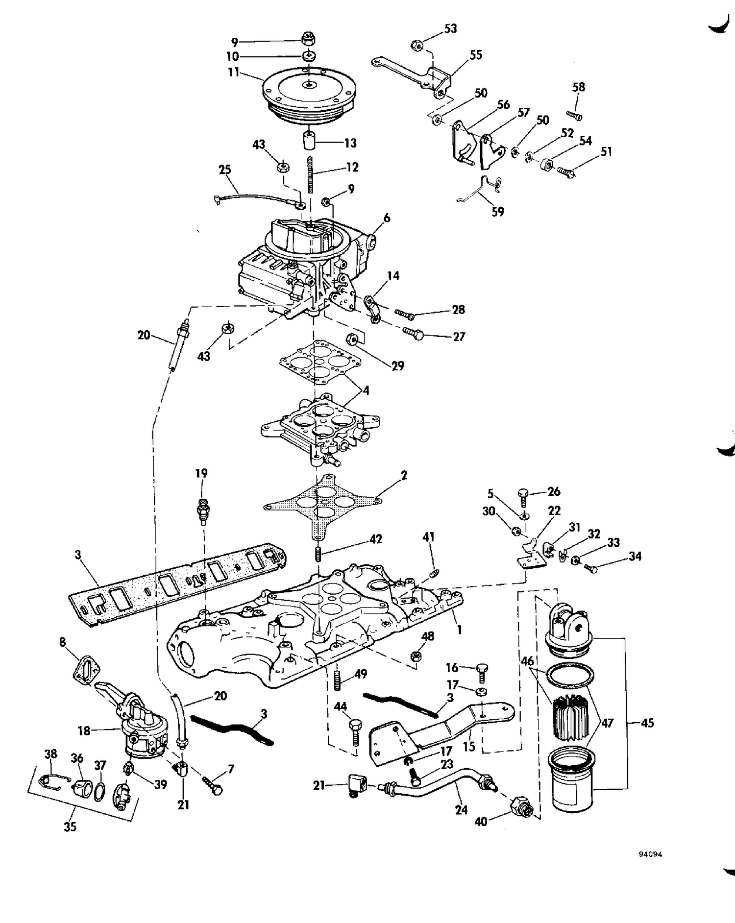 INTAKE MANIFOLD,FUEL PUMP,&CARBURETOR LINES 250 MODEL