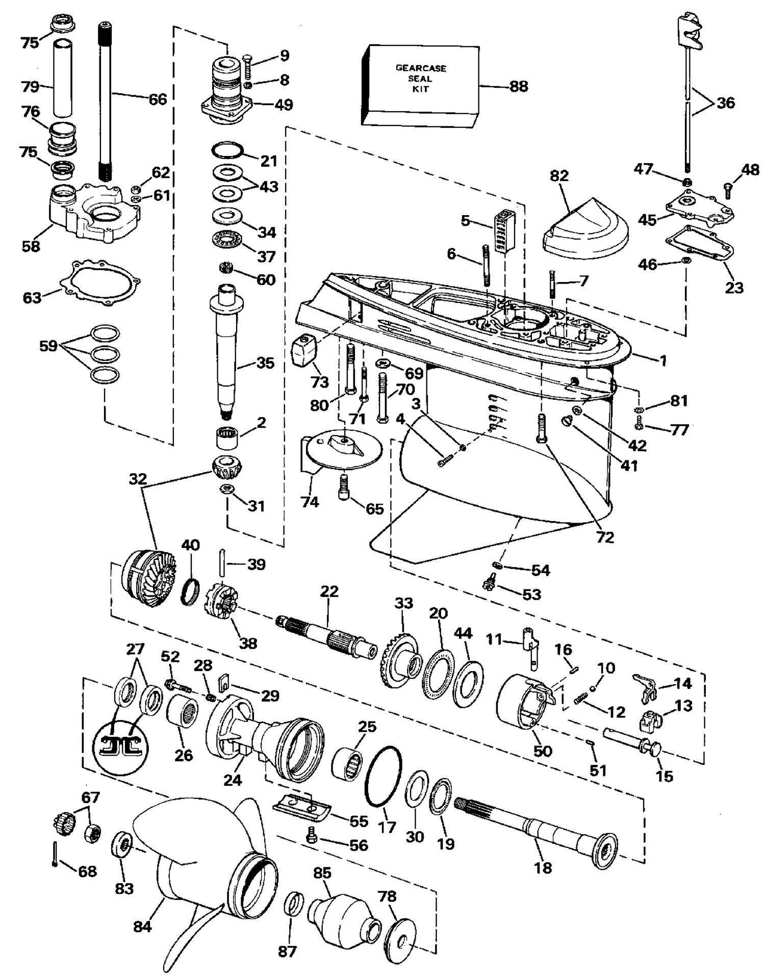 LOWER GEARCASE - COUNTER (L.H.) ROTATION