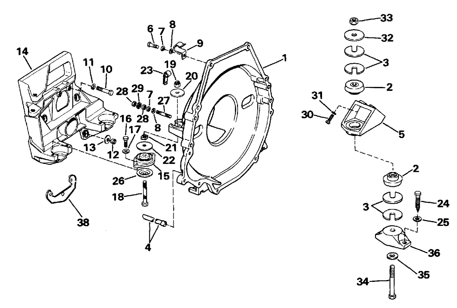 TRANSOM PLATE, FLYWHEEL HOUSING & MOUNTS