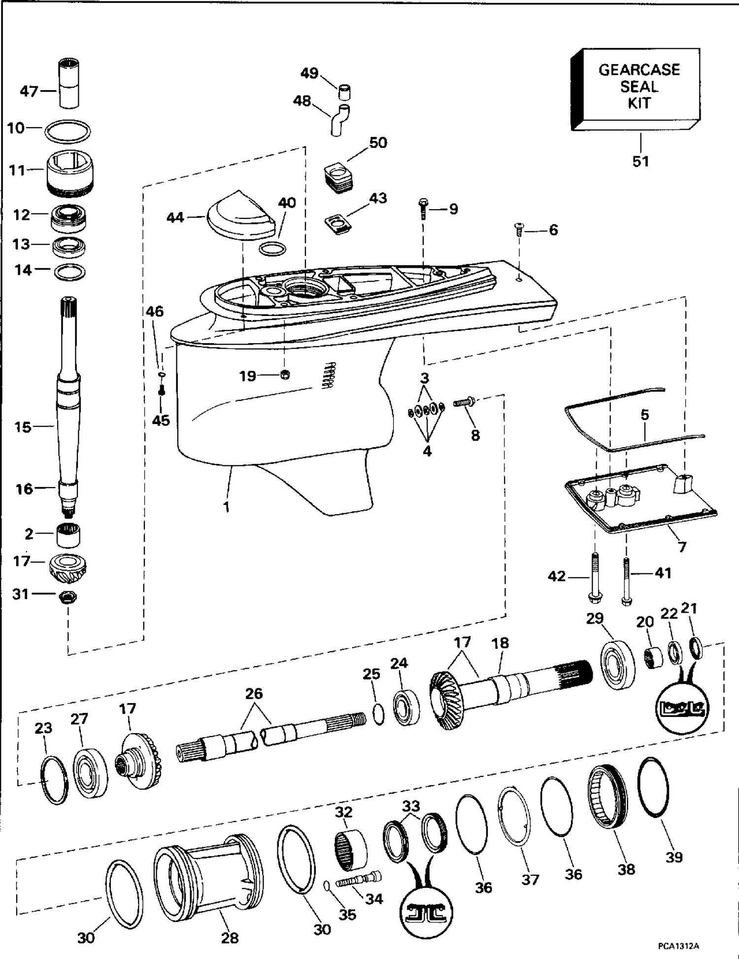 LOWER GEARCASE - DUAL PROP
