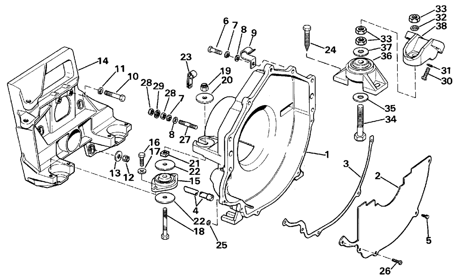 TRANSOM PLATE, FLYWHEEL HOUSING & MOUNTS