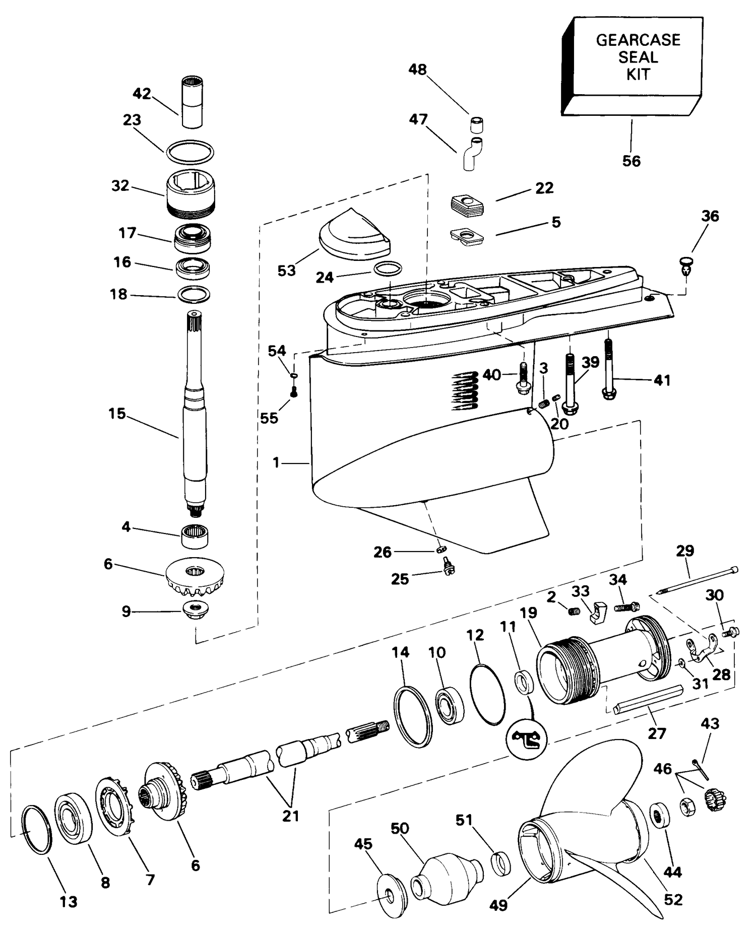 LOWER GEARCASE -- SINGLE PROP