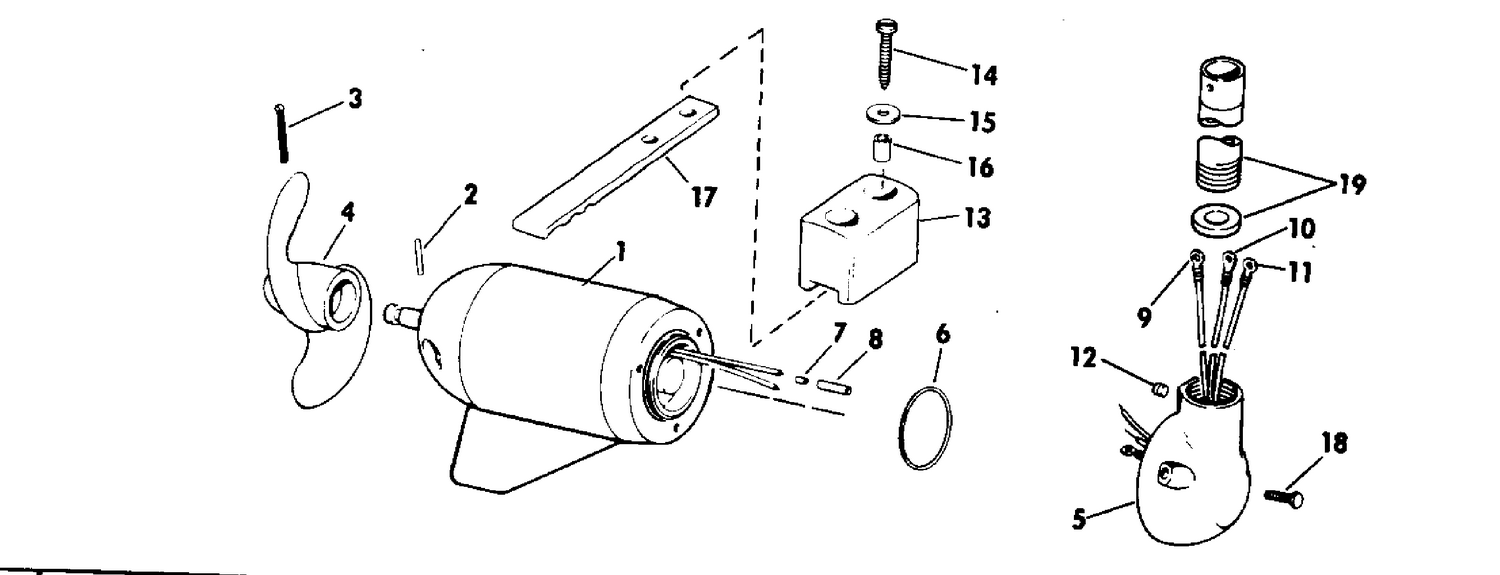 MOTOR AND ADAPTER GROUP 12 VOLT BOW MOUNT