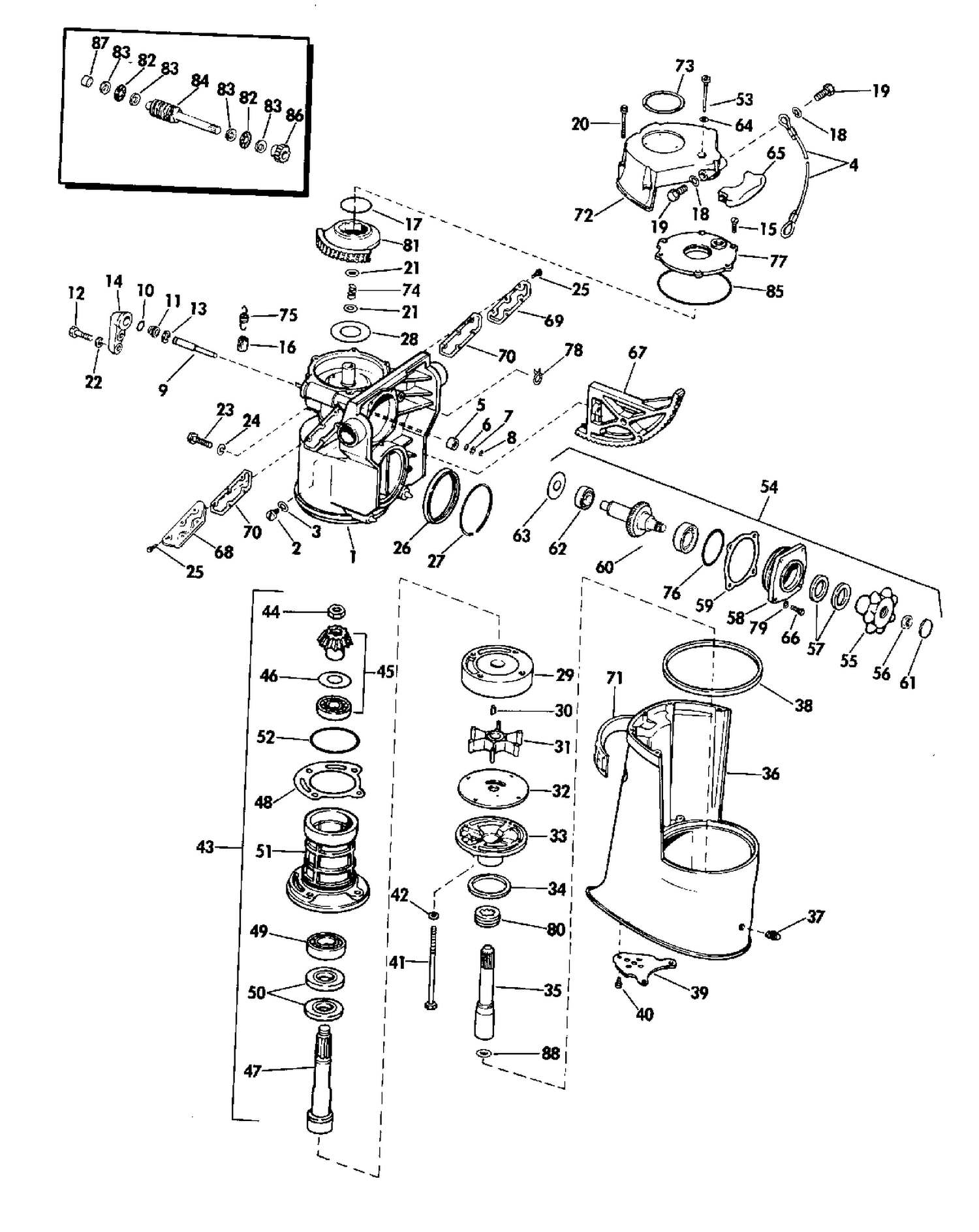 UPPER GEARCASE GROUP 225 & 245 HP STERN DRIVE