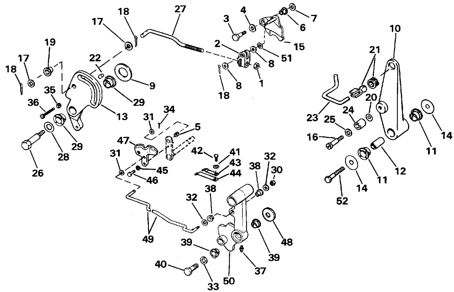 SHIFT & THROTTLE LINKAGE TILLER ELECTRIC, ROPE MODELS