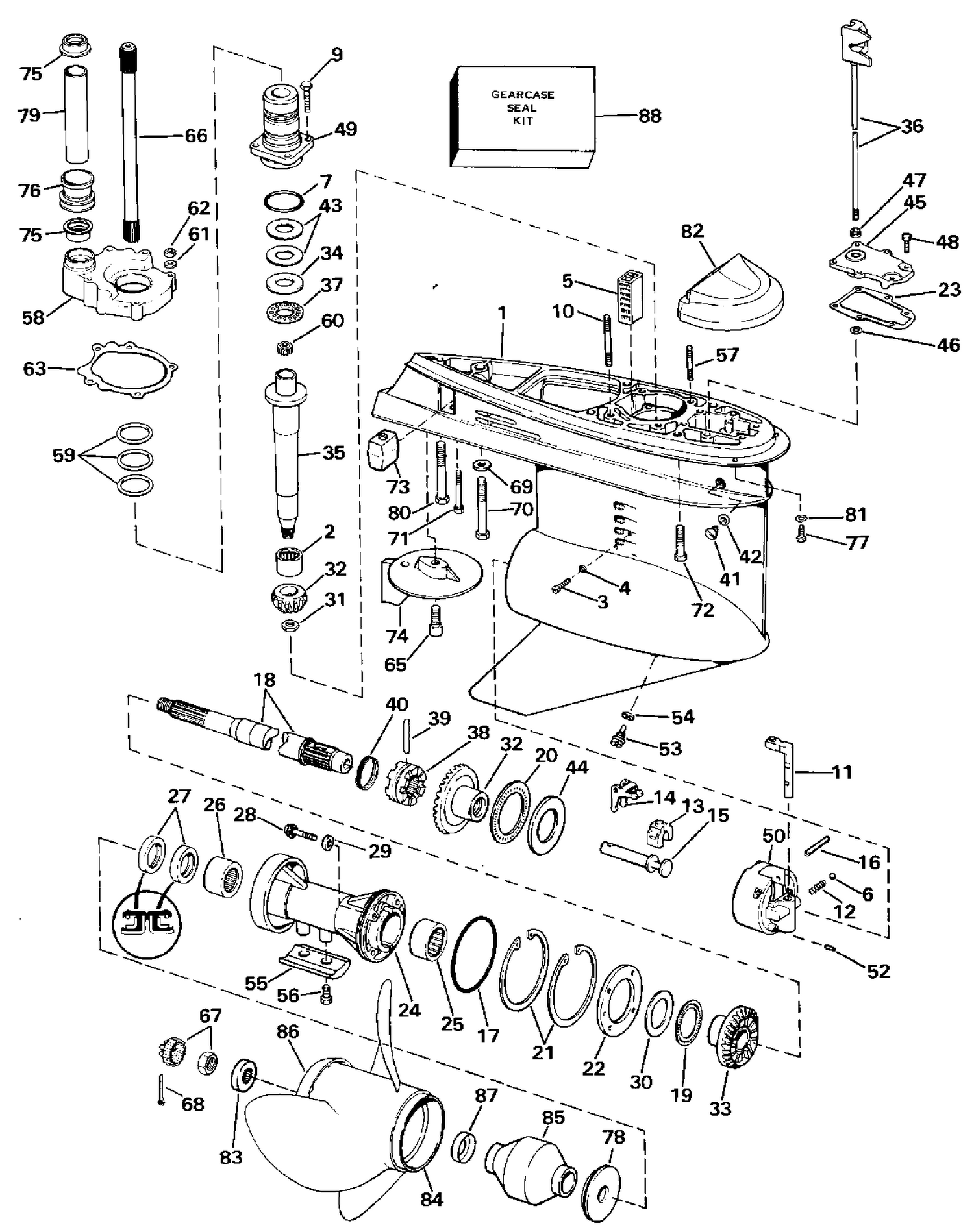 LOWER GEARCASE - STANDARD (R.H.) ROTATION