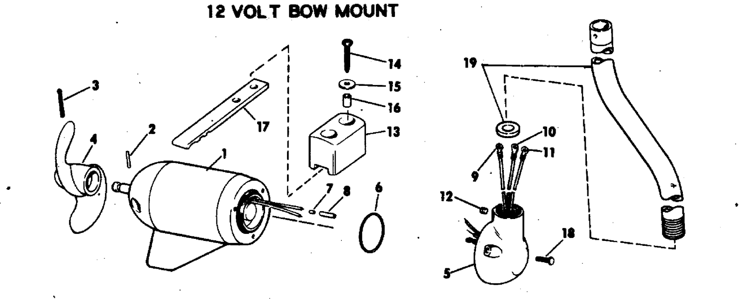 MOTOR AND ADAPTER GROUP 12 VOLT BOW MOUNT