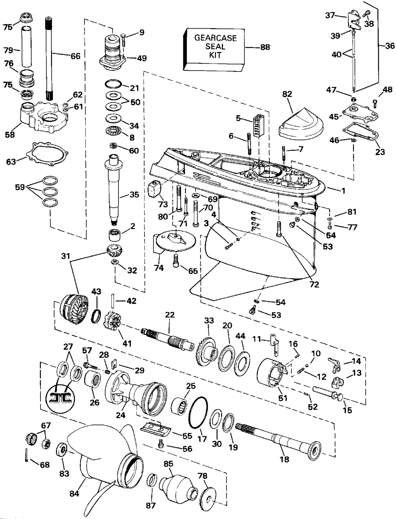 LOWER GEARCASE - COUNTER (L.H.) ROTATION