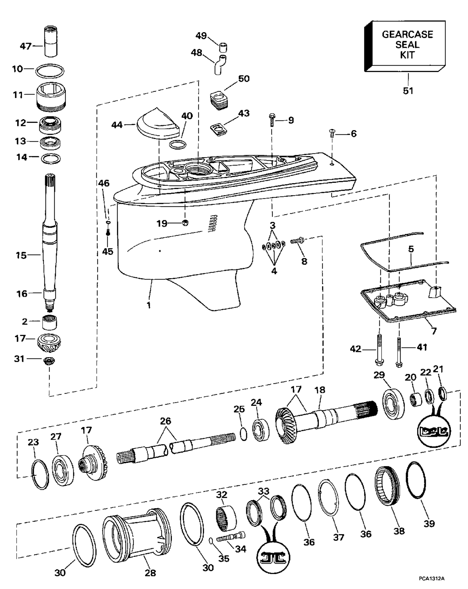 LOWER GEARCASE - DUAL PROP