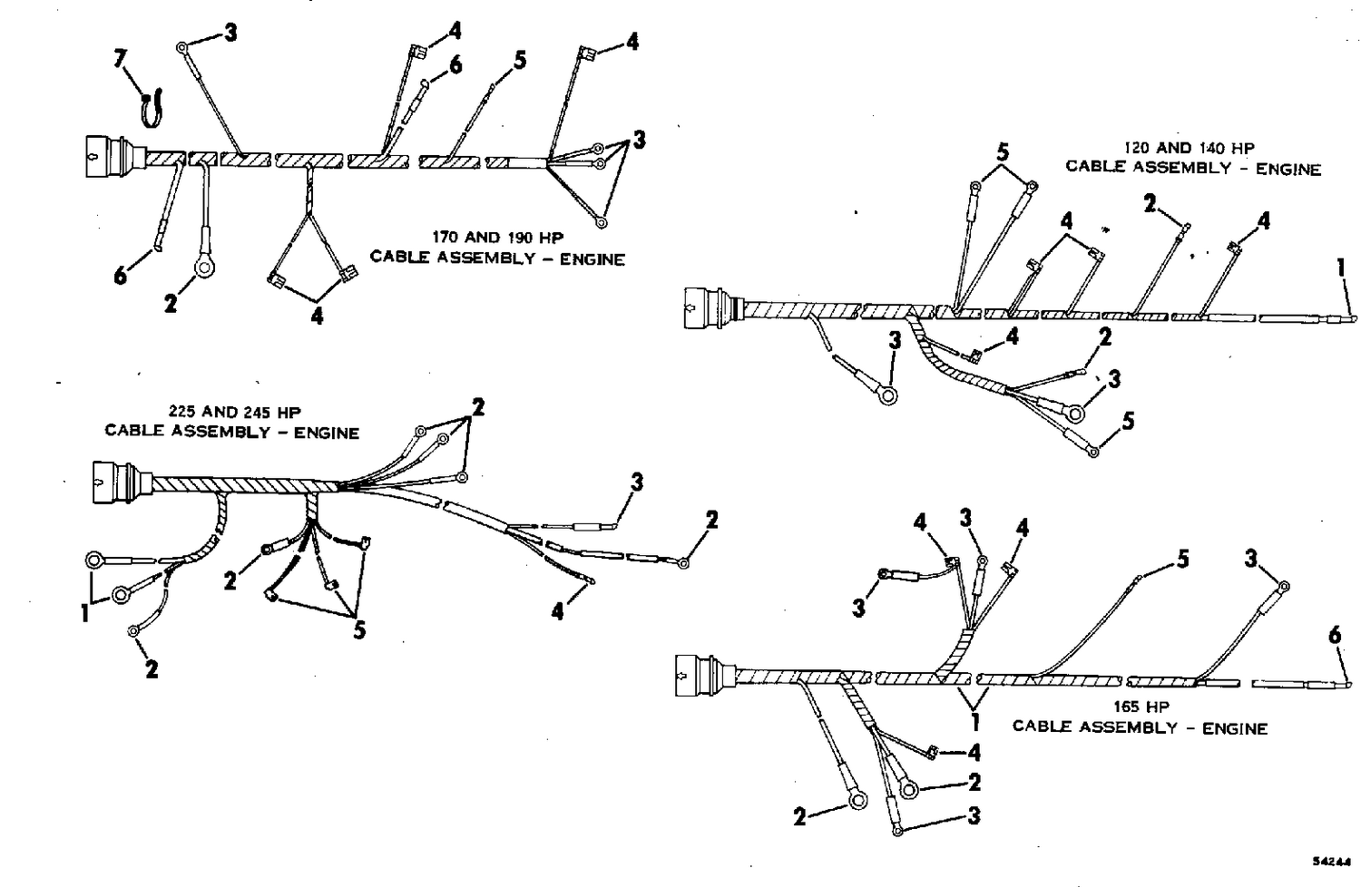 CABLE ASSEMBLY ENGINE 120 & 140 HP WITHOUT SELECTRIM