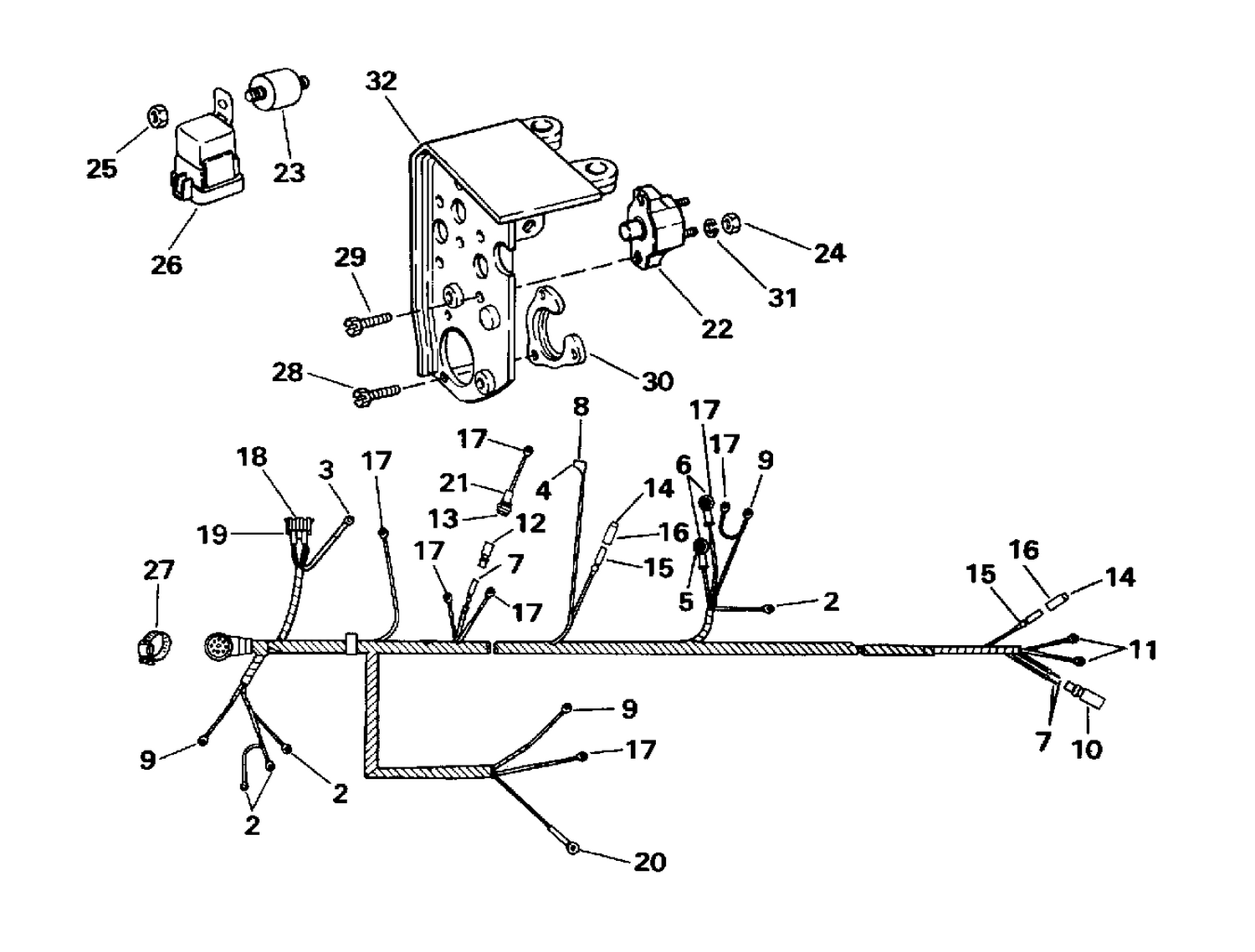 ENGINE WIRE HARNESS & BRACKET - 2V MODELS