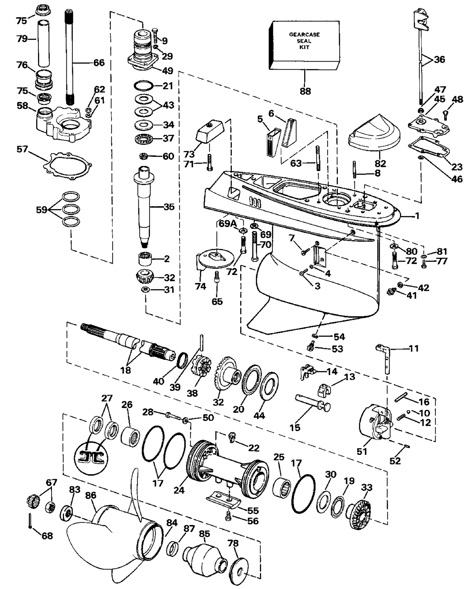 LOWER GEARCASE - STANDARD (R.H.) ROTATION