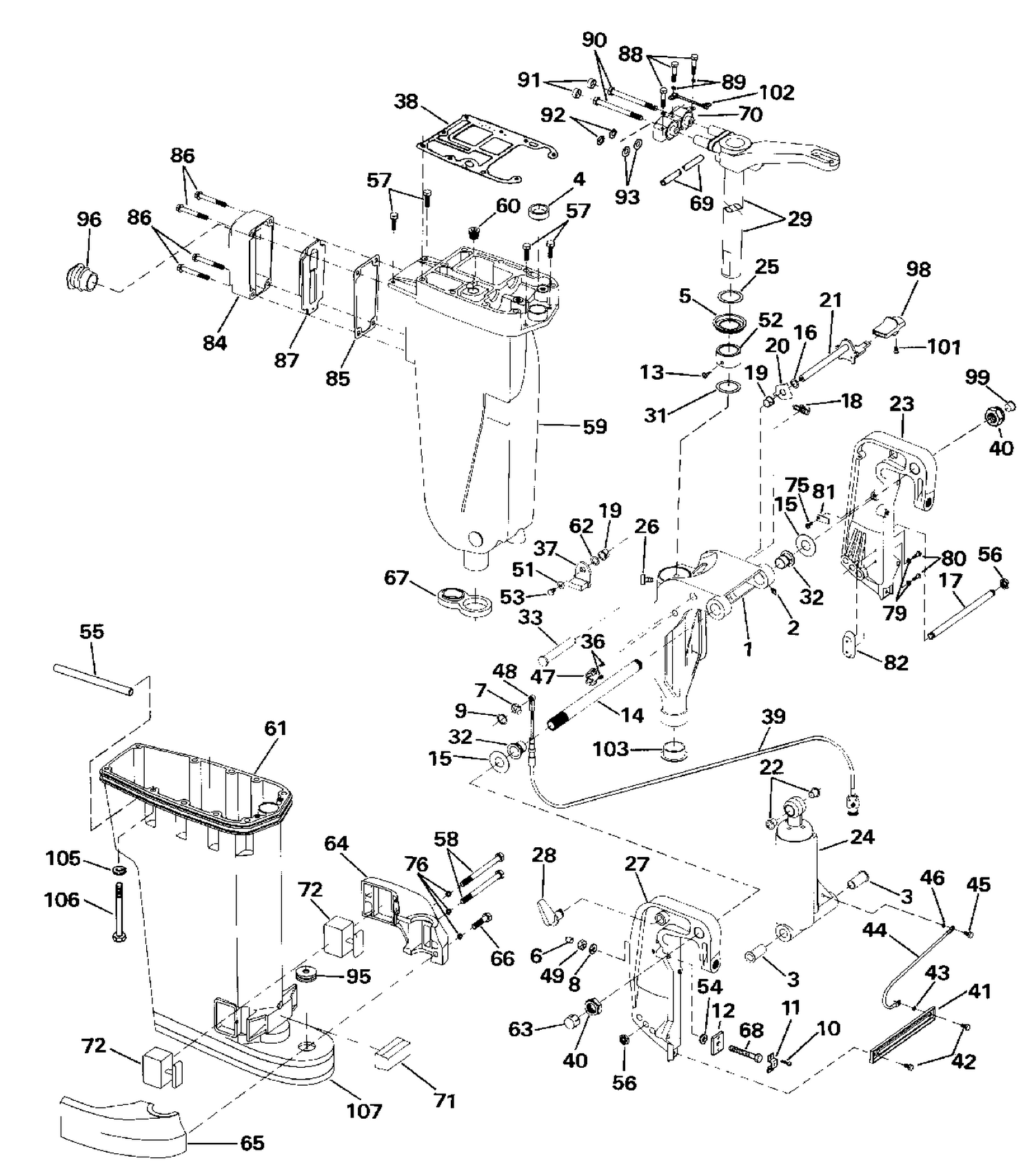 EXHAUST HOUSING & STERN & SWIVEL BRACKET