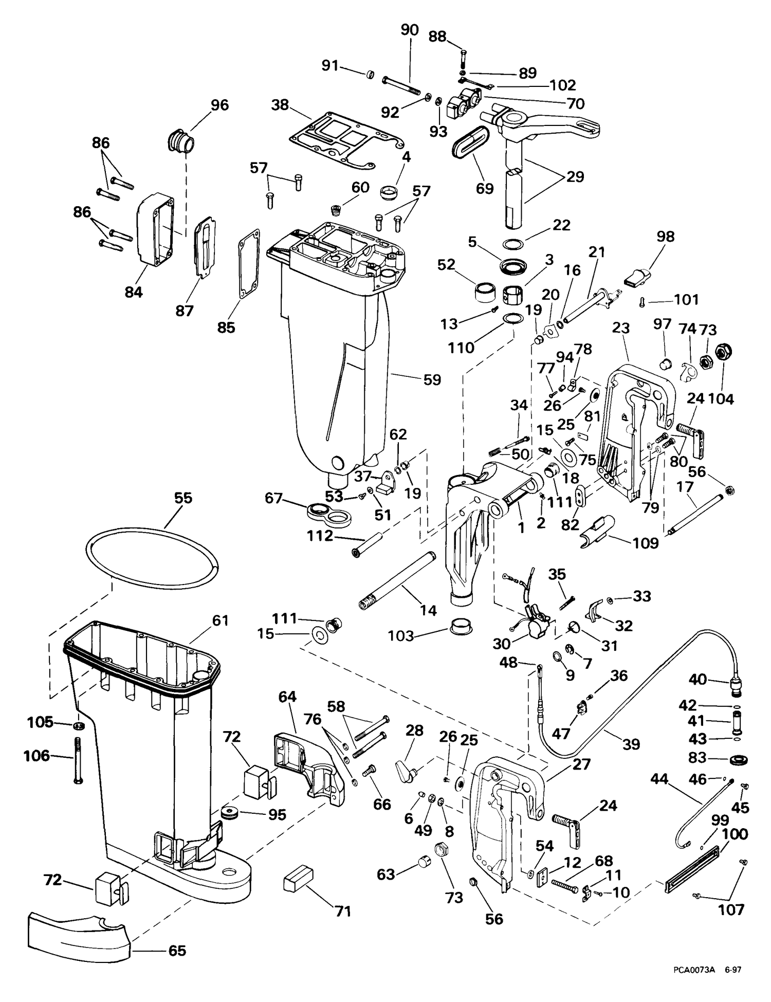 EXHAUST HOUSING & STERN & SWIVEL BRACKET