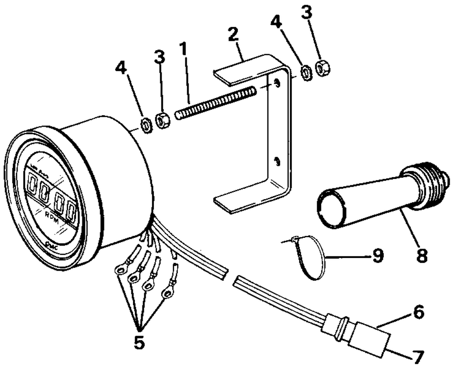QUARTACH TACHOMETER - FLUSH MOUNT - DIGITAL - PLUG IN