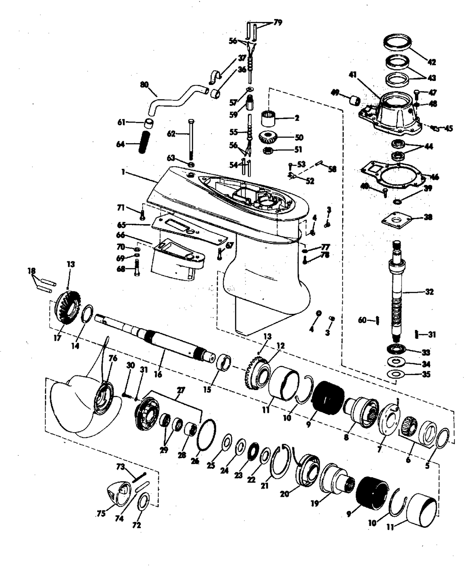 LOWER GEARCASE GROUP 120, 155, 210 HP
