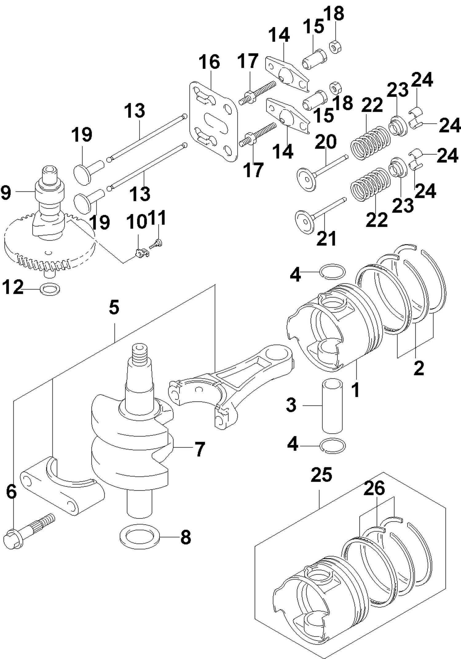 PISTONS, CRANKSHAFT, CAMSHAFT