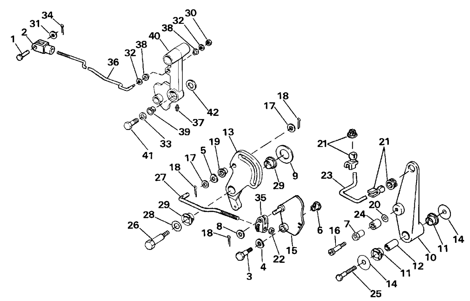 SHIFT & THROTTLE LINKAGE TILLER ELECTRIC, ROPE MODELS