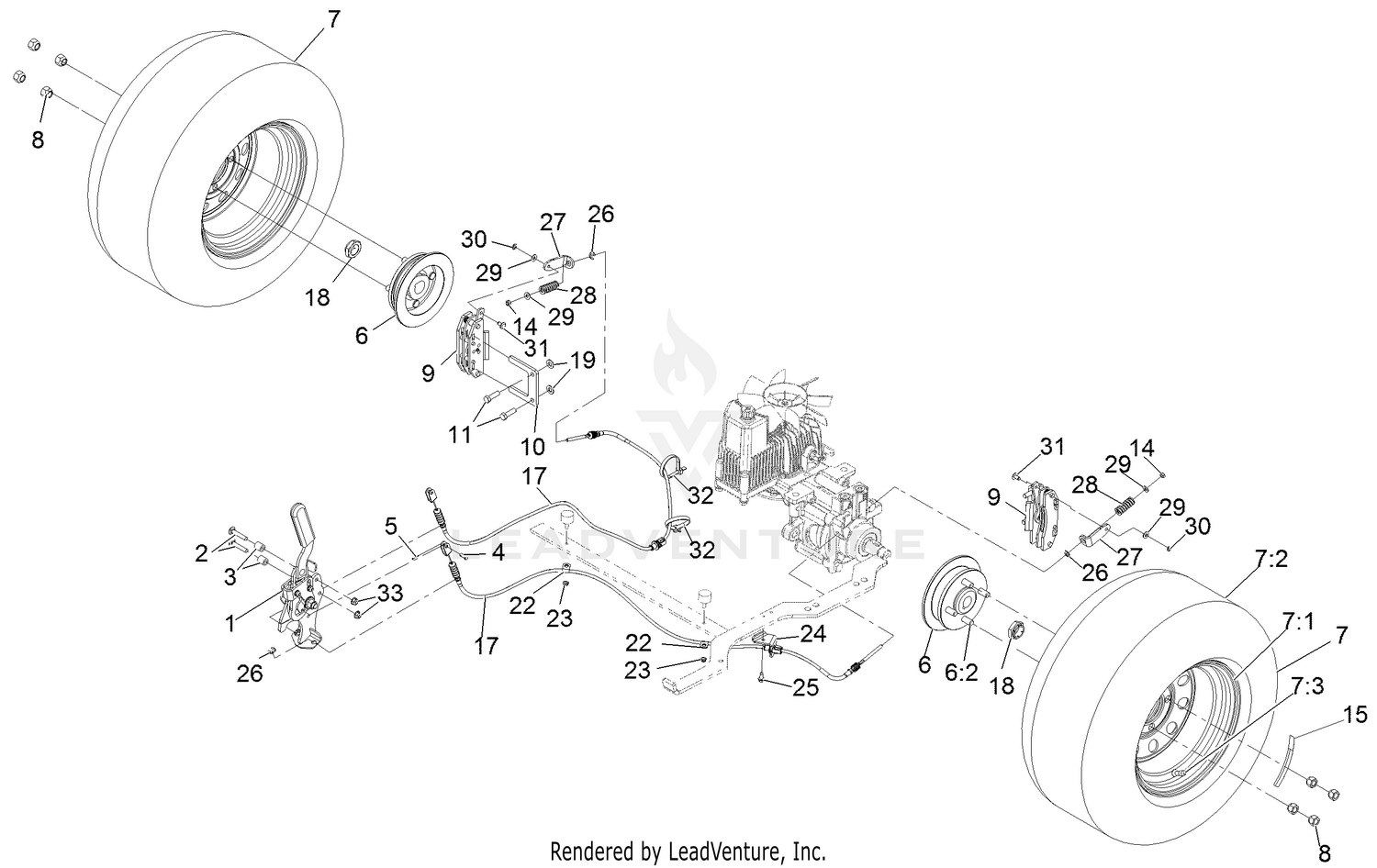 Exmark LZX801KA606 S/N 314,000,000 & Up Rear Wheel And Park Brake