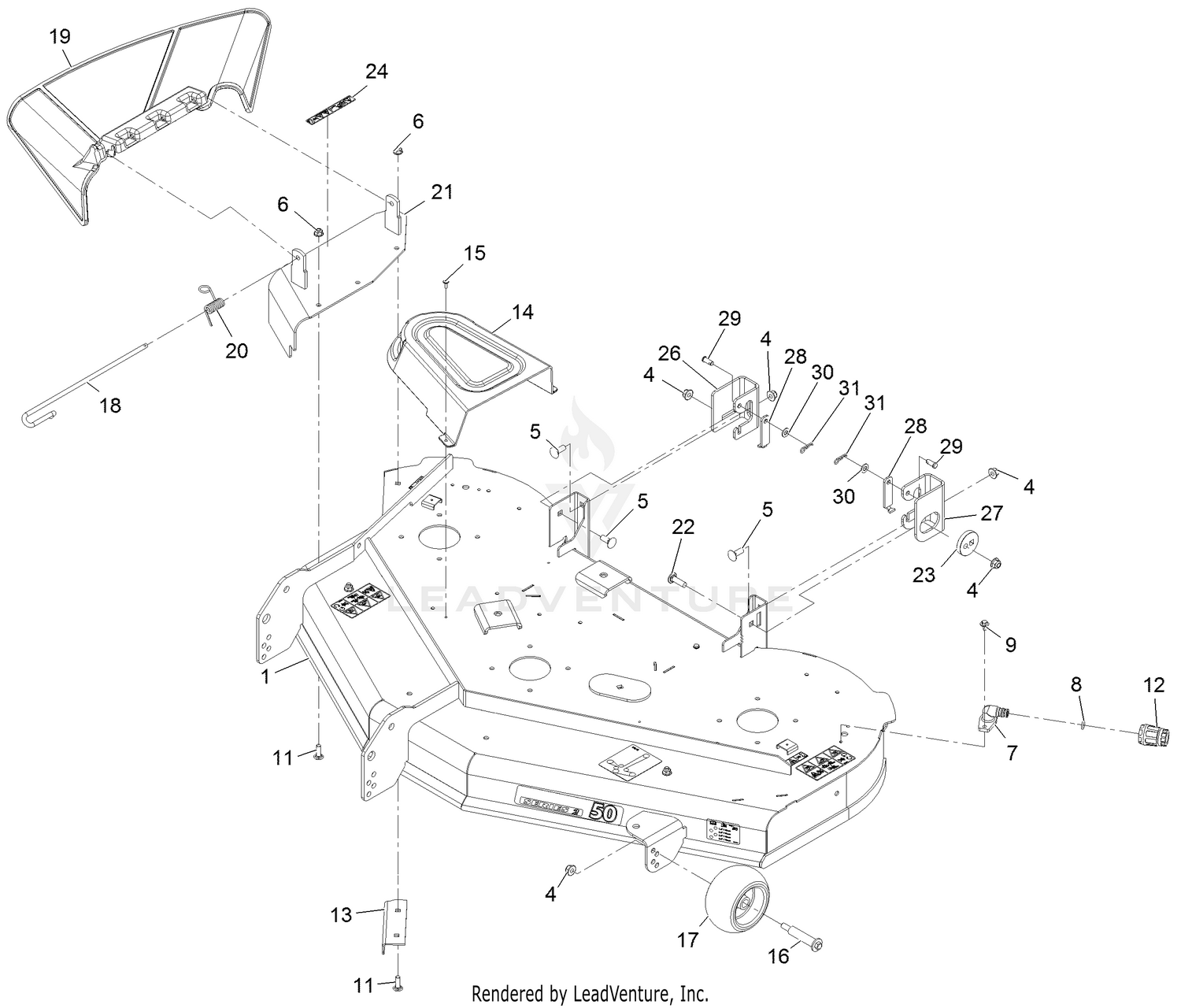 Exmark QTS691KA502 S N 314 000 000 Up 50 Inch Deck Assembly