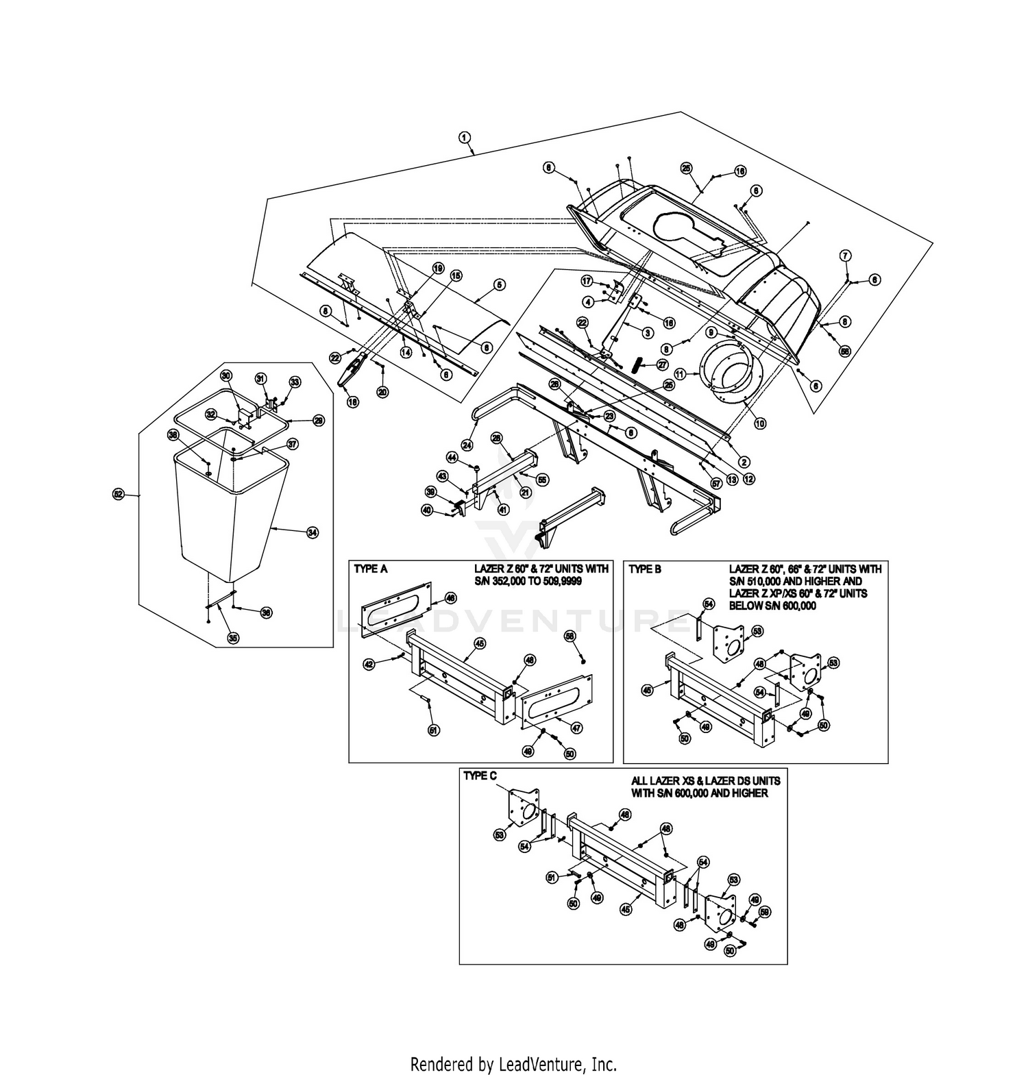 Hood and Bag Assembly - Lazer Z, Lazer XP, Lazer XS, & Lazer DS (60”, 66” & 72”)