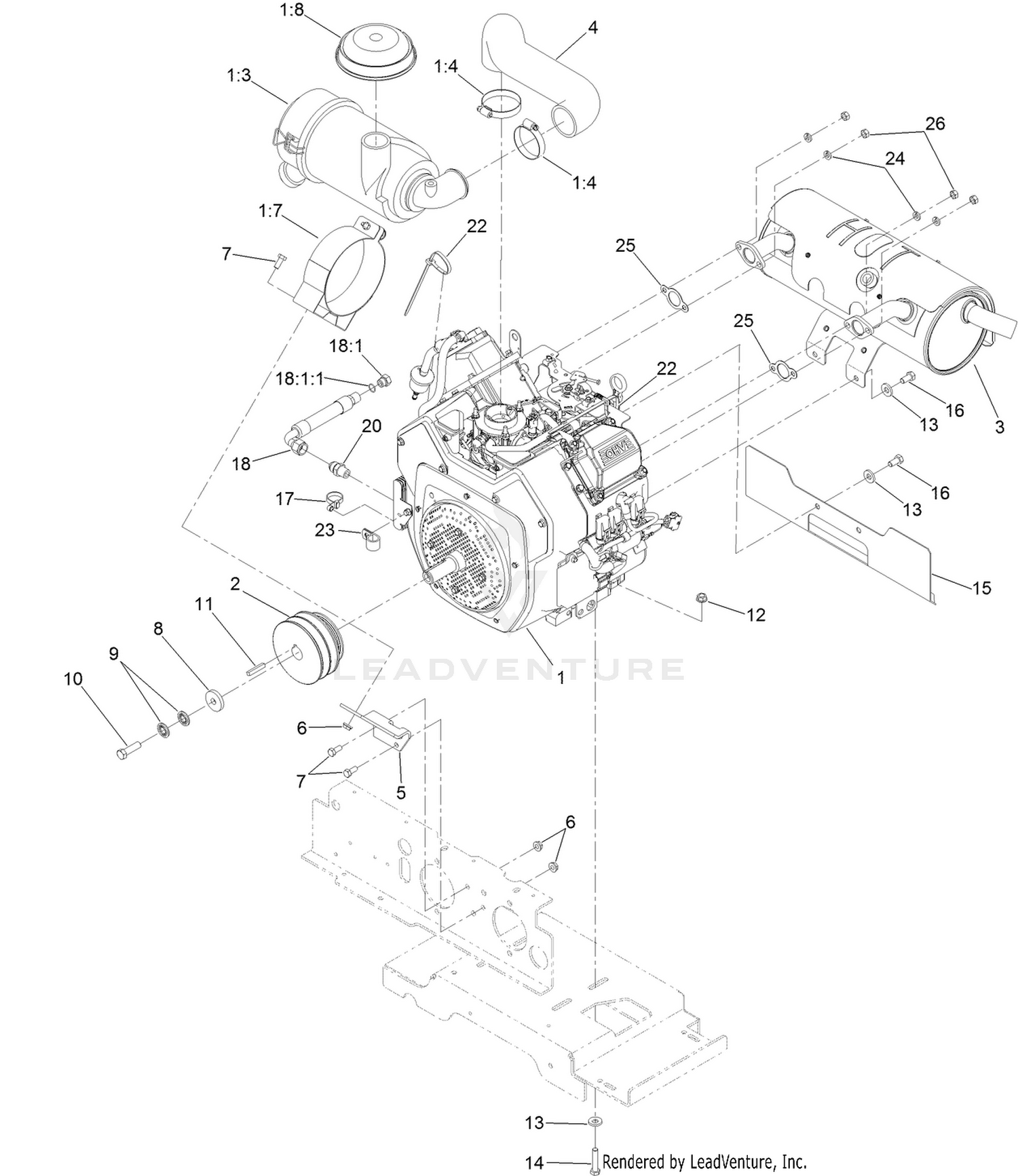 Engine, Muffler and Air Cleaner Assembly