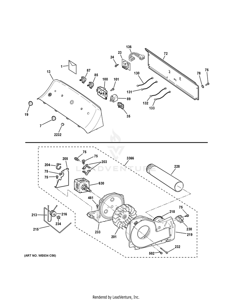 GE GTD45EASJ2WS Electric Dryer PartsWarehouse