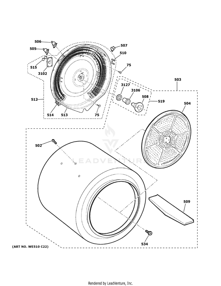 GE GTD45EASJ2WS Electric Dryer PartsWarehouse