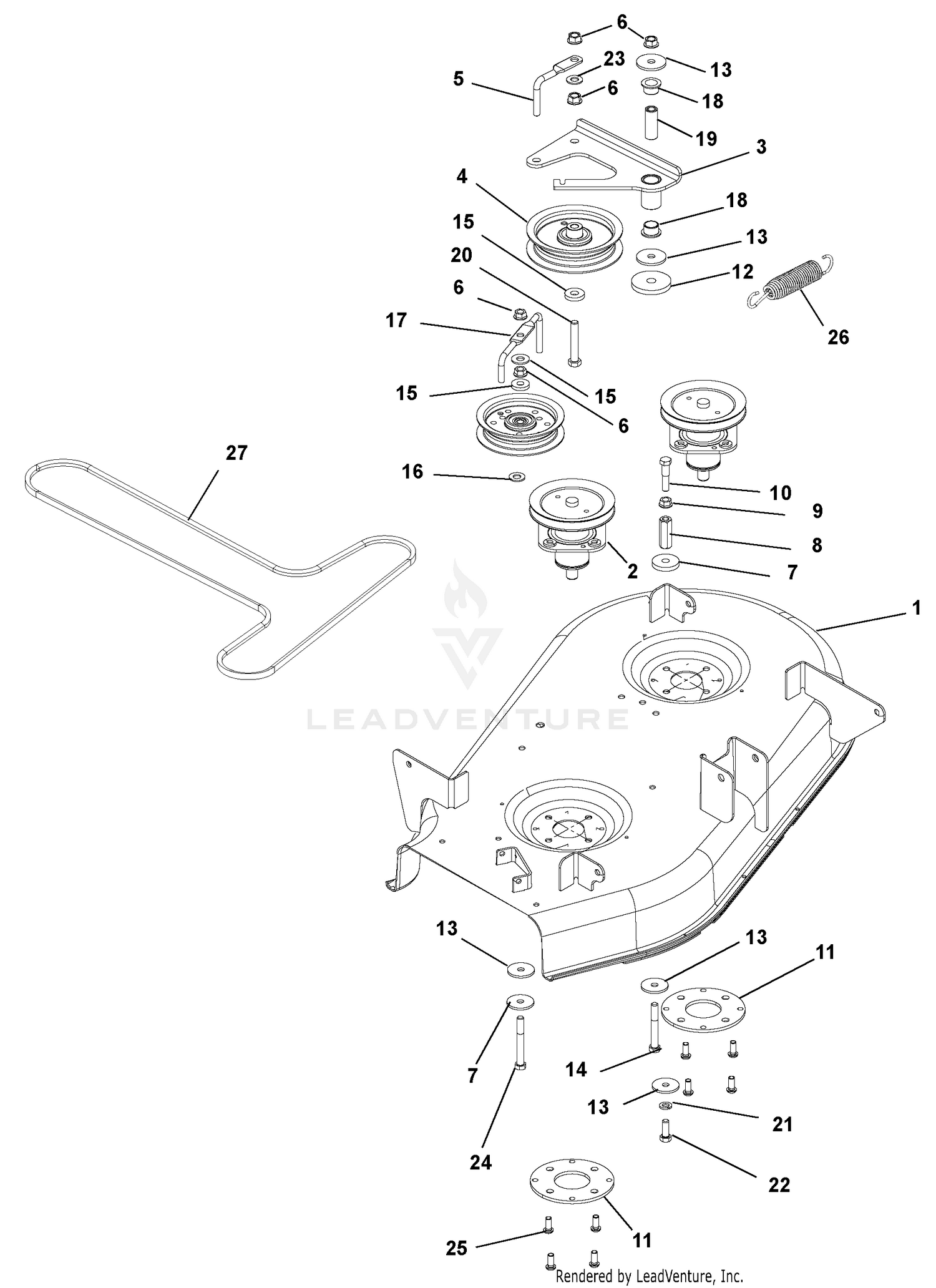 Mower Deck, Belt And Idlers