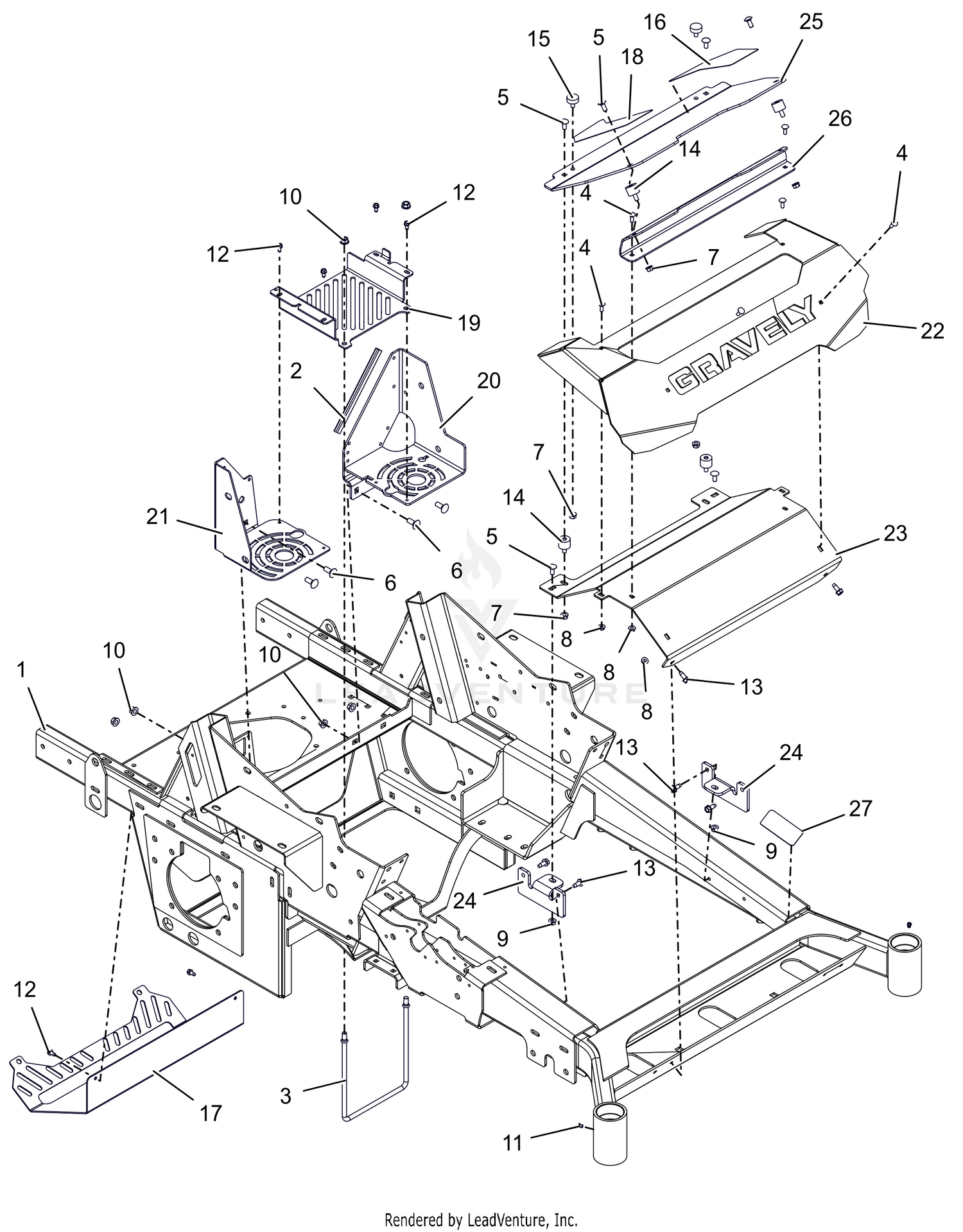 Frame, Front Bumper and Battery Tray – 52" and 60"