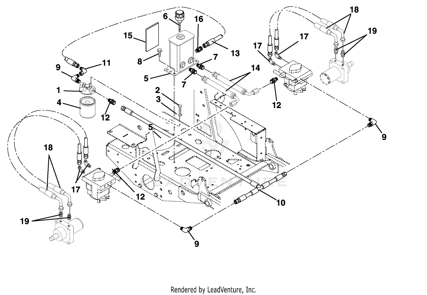 Hydraulic Tank, Filter, Lift, Motors And Pump To Tank Circuit