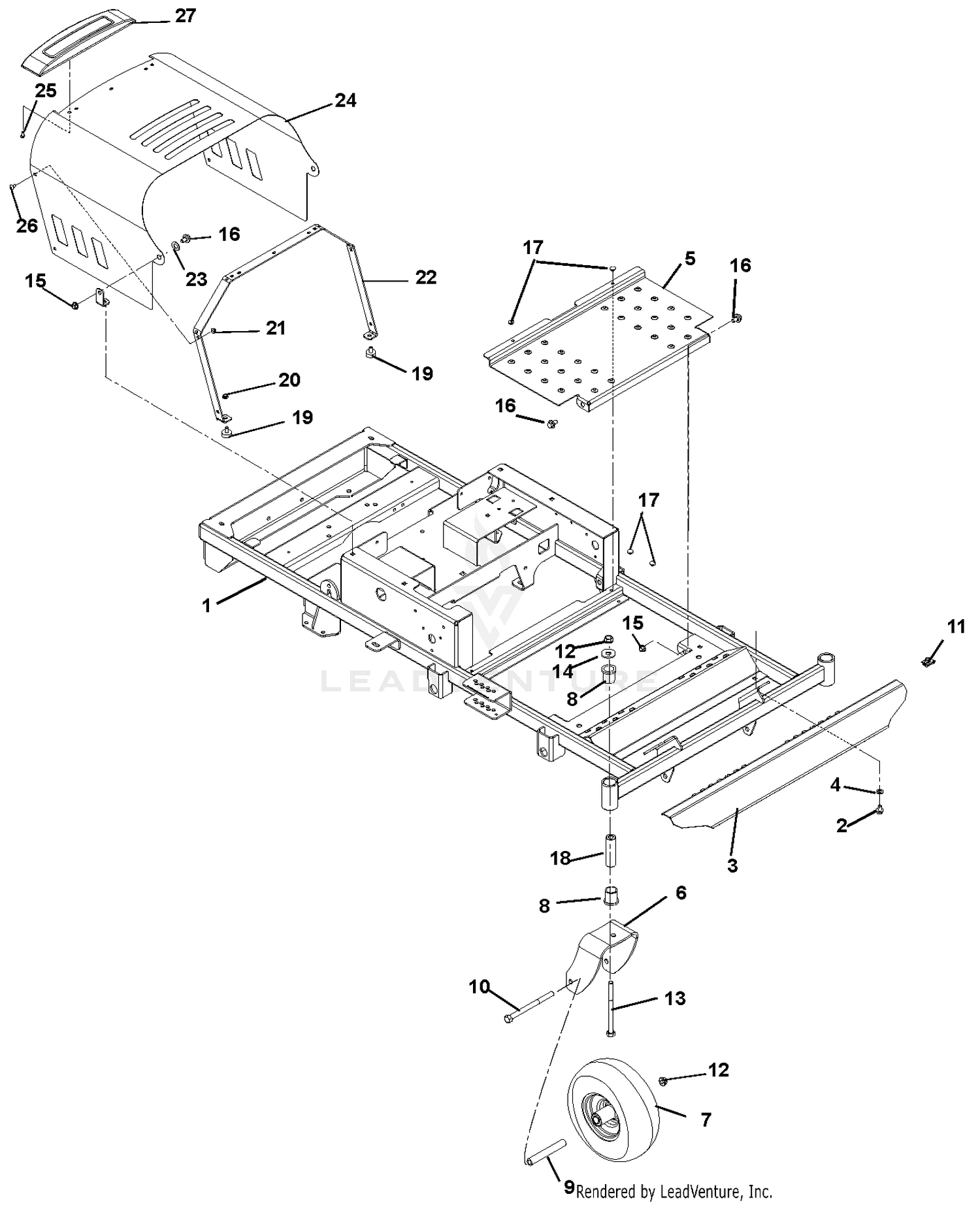 Frame, Hood, Footrest, Casters, Tires