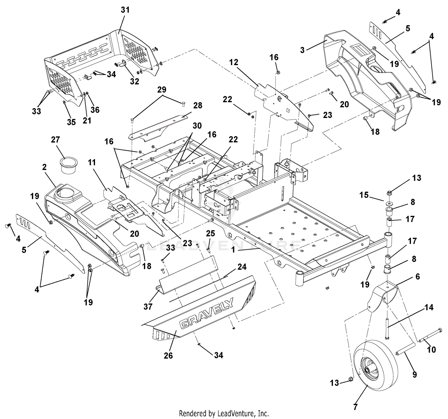 Frame, Hood, Fenders, Casters And Tires