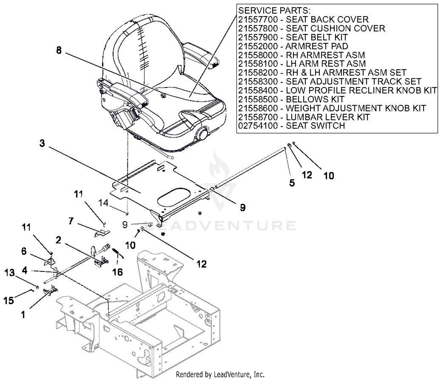 Seat Assembly 52" And 60" - SN 050000 And Up