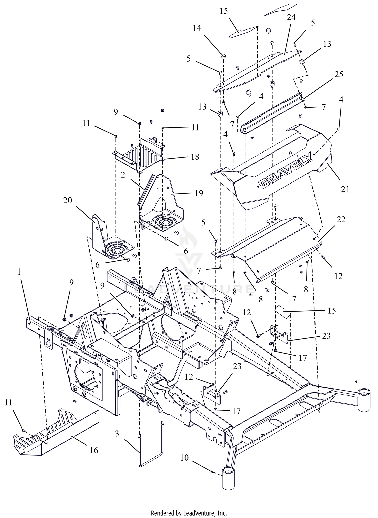 Frame, Front Bumper and Battery Tray - 72"