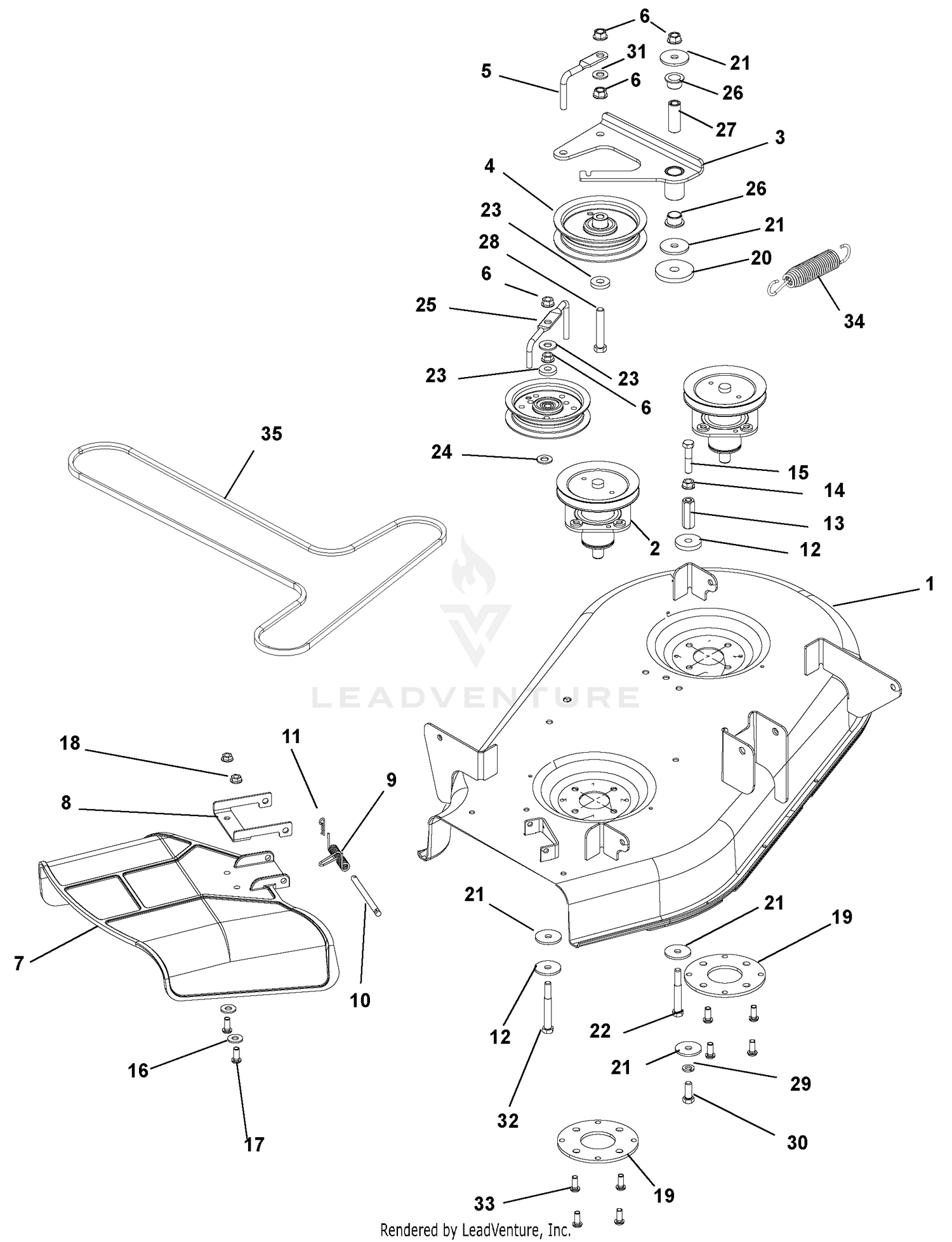 Mower Deck, Belt And Idlers