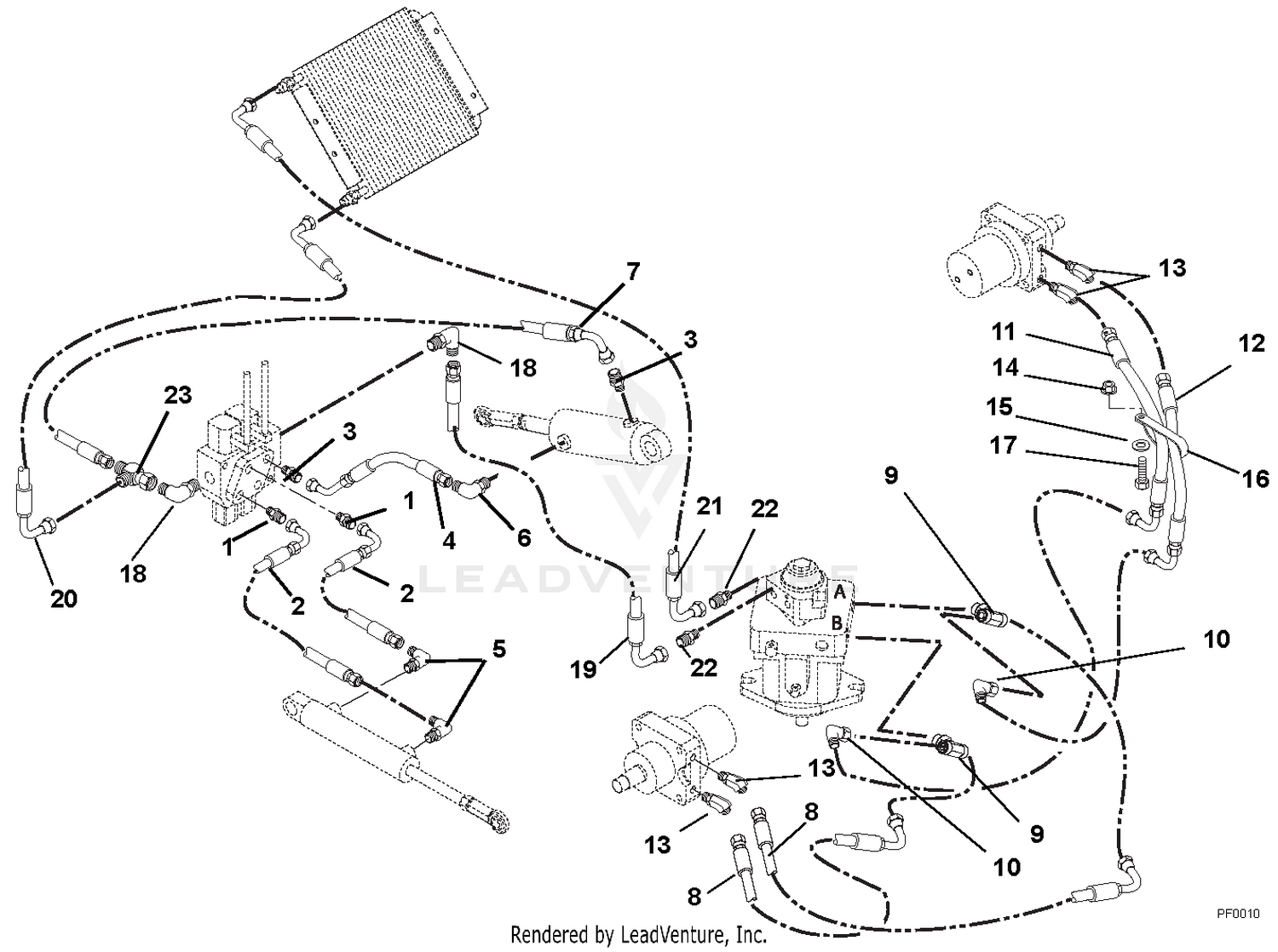 Pump To Lift Cylinder, Motors, Valve, And Oil Cooler