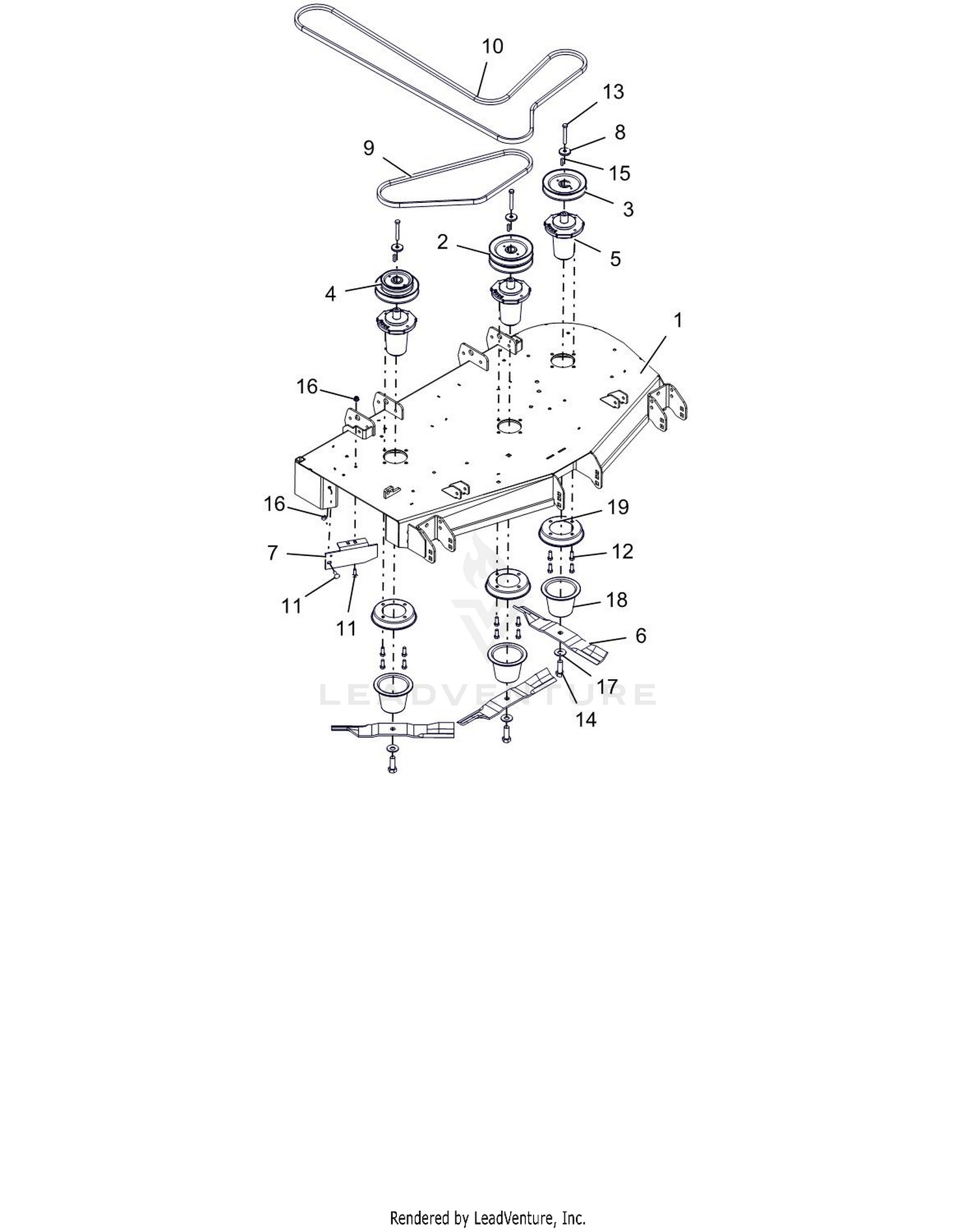 Deck, Belts, Baffle, Blades And Spindles - 48"
