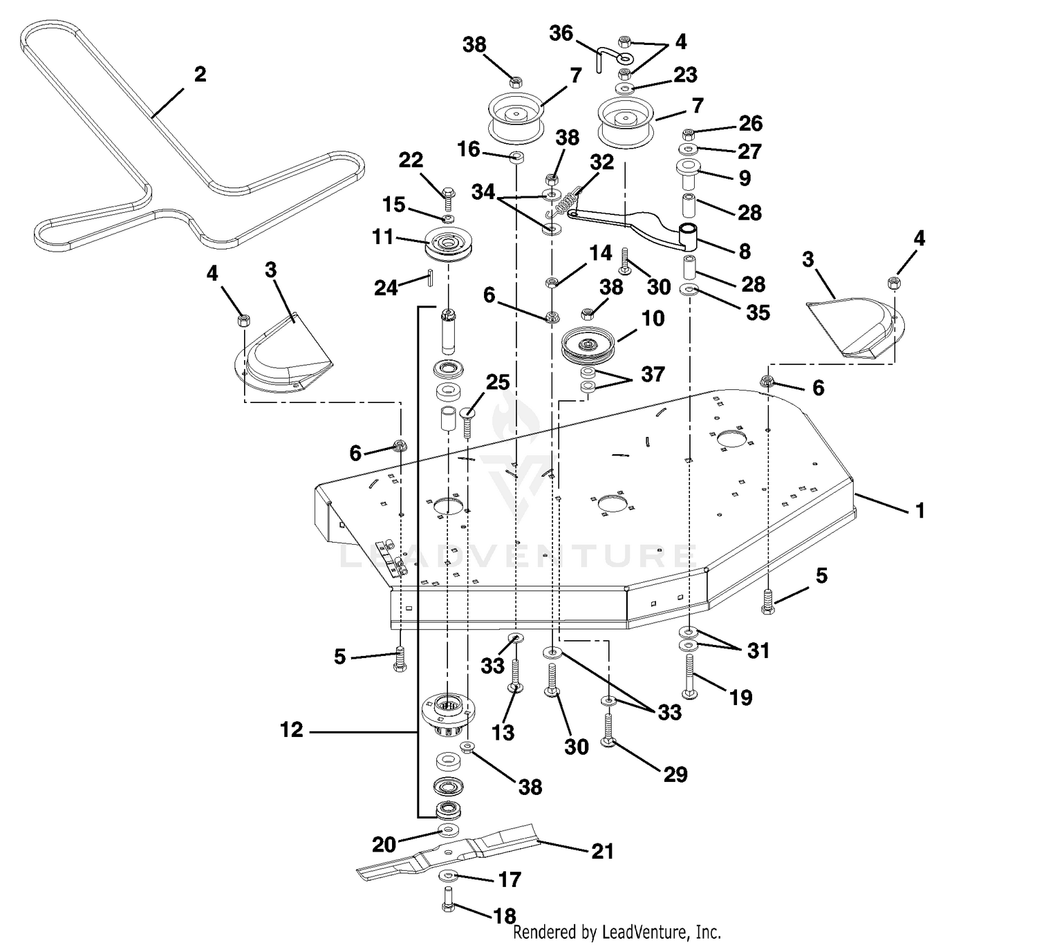 Mower Deck, Belt, Idlers And Blades