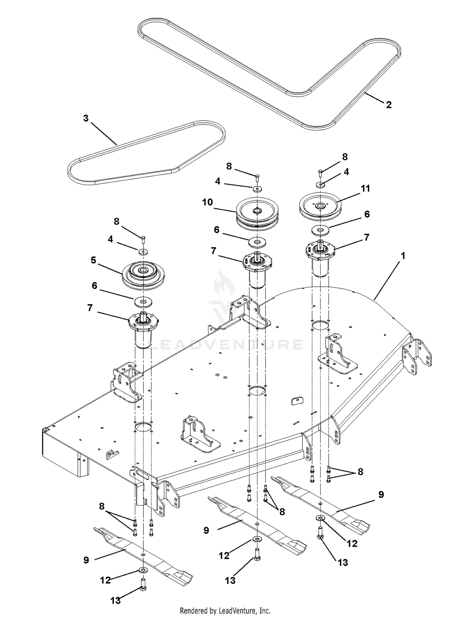 deck, belts, blades and spindles