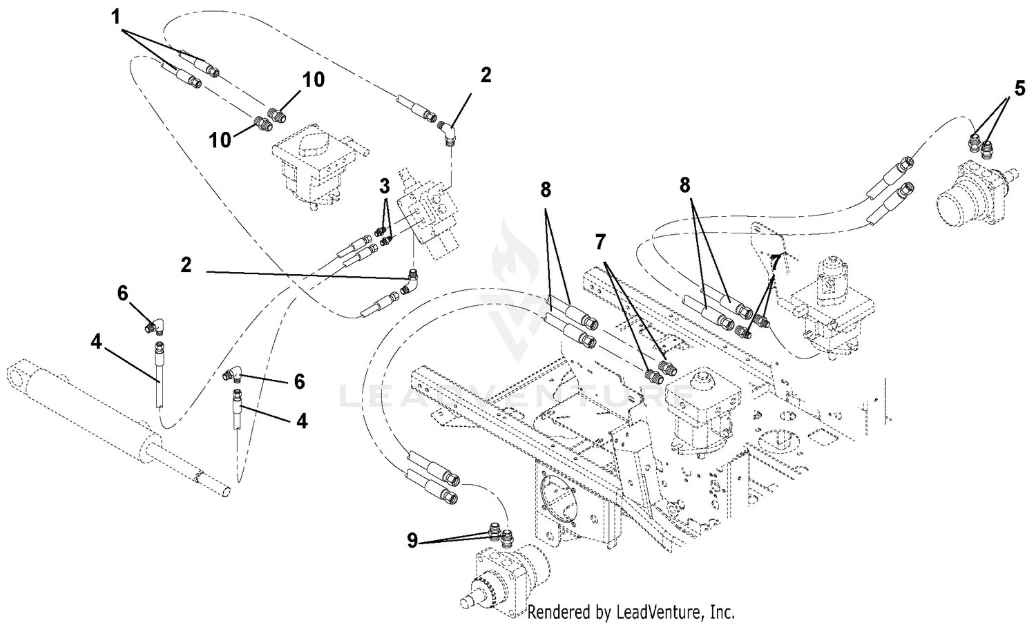 Hose Routing For Pumps, Wheel Motors And Cylinder