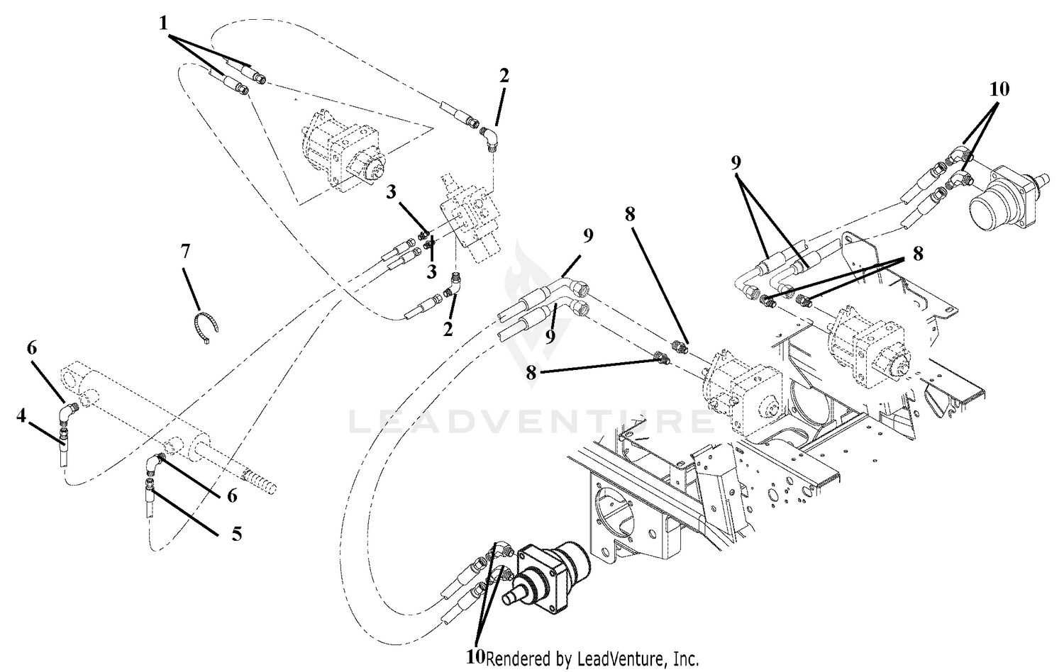 Hose Routing For Pumps, Wheel Motors And Cylinder