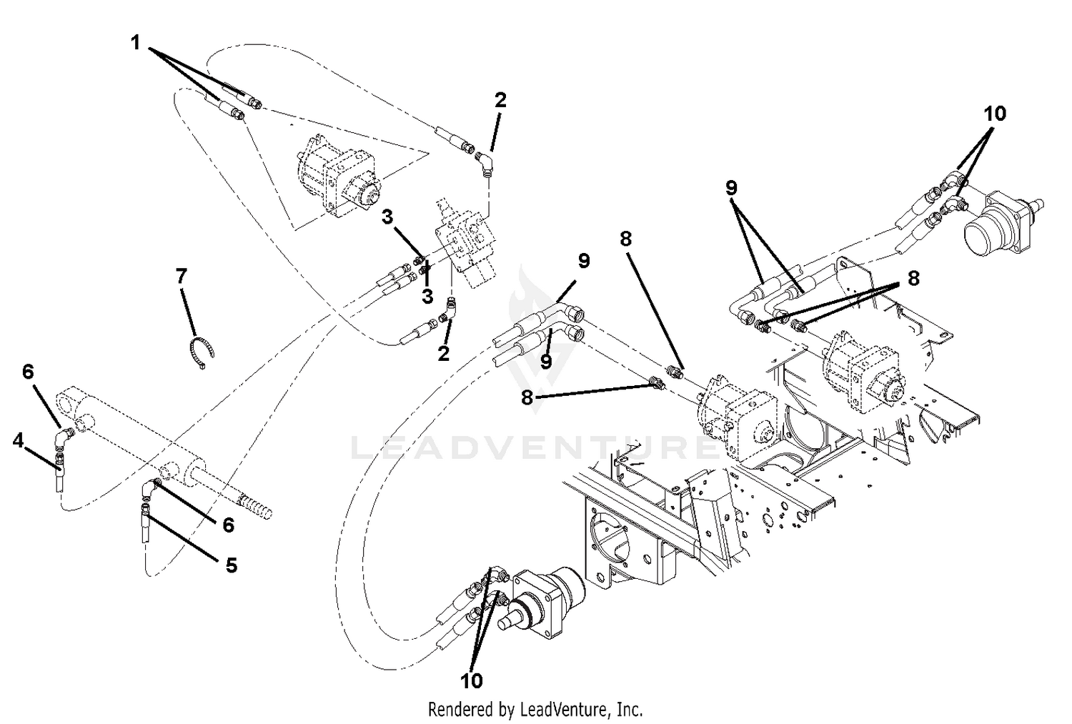 Hose Routing For Pumps, Wheel Motors And Cylinder