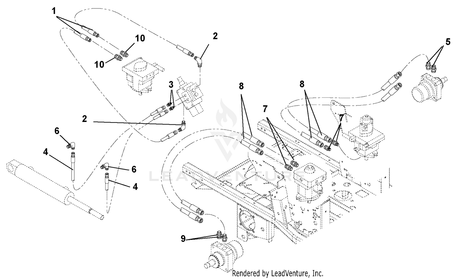 Hose Routing For Pumps, Wheel Motors And Cylinder
